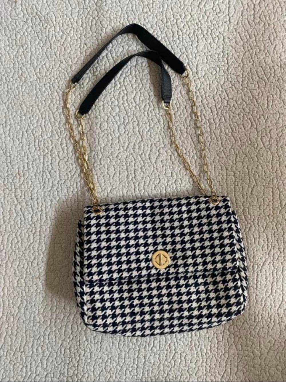 Talbots Black & White Houndstooth Chain Shoulder Bag